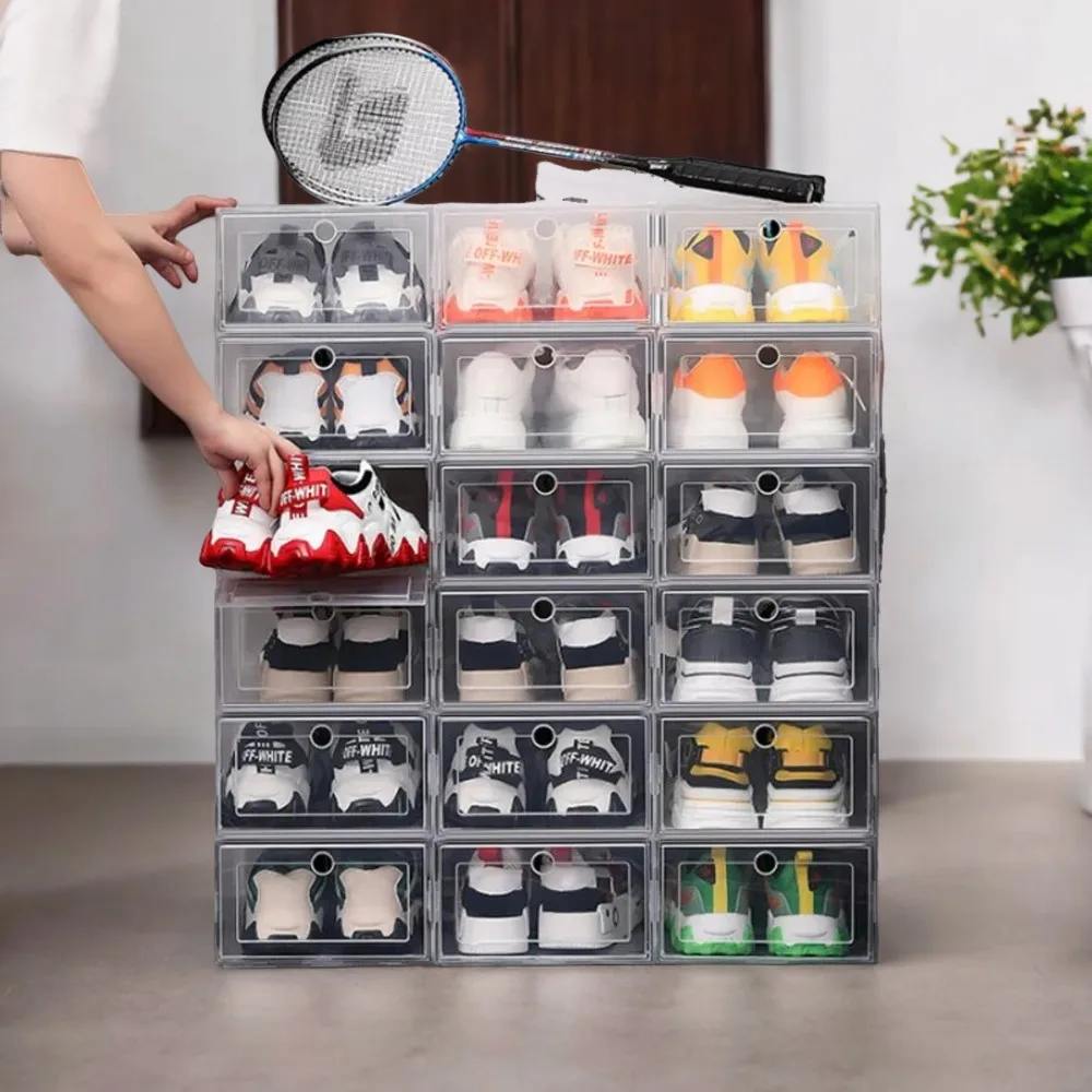 Set of 6 Transparent Thickened Foldable Stackable Plastic Shoe Boxes Organizer Drawer Case Drawer organizer Accessories Bead box