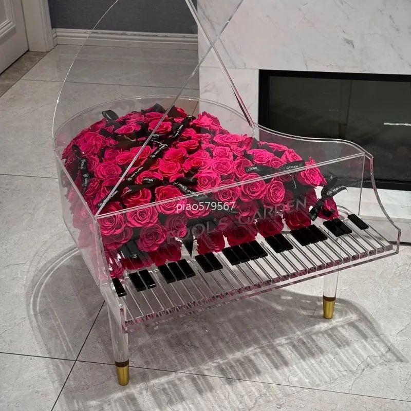 Valentine's Day gift, eternal flower finished acrylic piano flower box, high-end ornament, girlfriend wedding birthday gift.