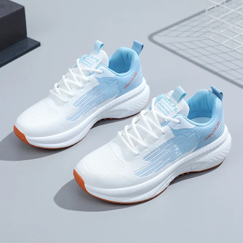 Soft Botom Blue Knitted Sneakers Woman Spring Summer 2025 Platform Mesh Shoes 2025 Hollow Out Women's Vulcanized Shoes