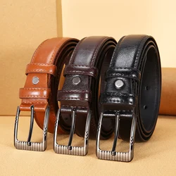 Authentic Luxury Men's Leather Jeans women and men Belt with pin bkucle Durable Stitching fashion Business belts for men