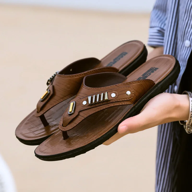 Flip Flops Summer Men's Outdoor Thick Soled Beach Shoes Breathable Cool Non Slip Comfort Sandals Male Casual Hiking Sandals 2026