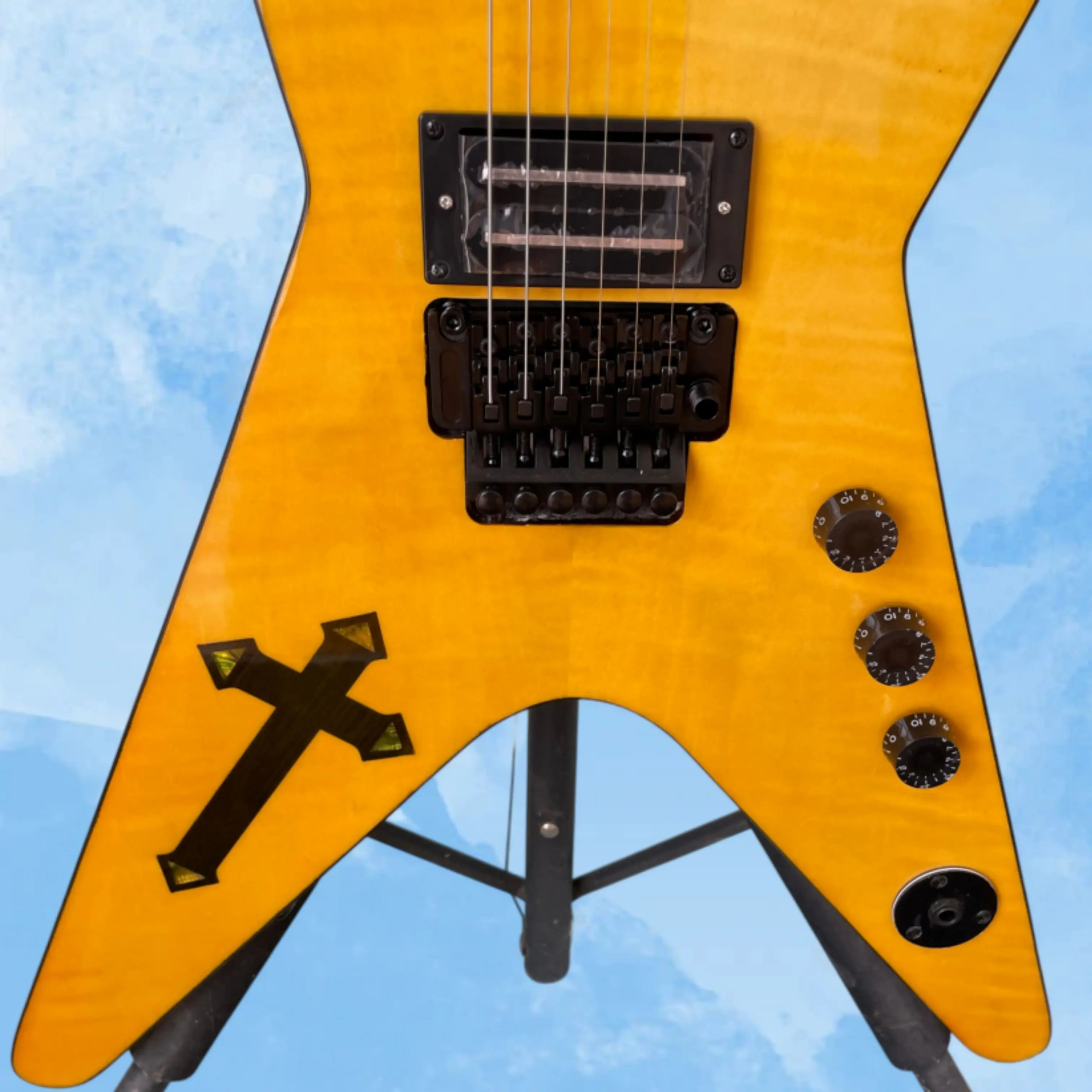 Sharp Bright Yellow Tiger Stripe Electric Guitar ,Art Inlay HH Pickups Tremolo System Guitars, Rock Stage Performance Guitarra