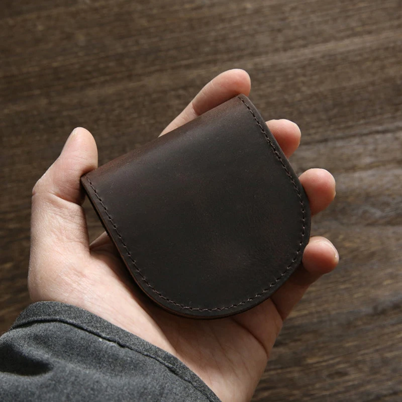 SIMLINE Genuine Leather Coin Purse For Men Vintage Handmade Cowhide Mini Small Coins Wallets Pouch Organizer Case Bag Holder