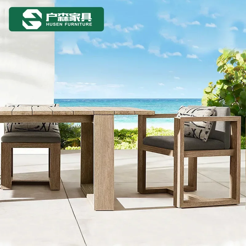 Outdoor furniture made old tables and chairs teak rattan   villa leisure solid wood  rain and sun protection dining table