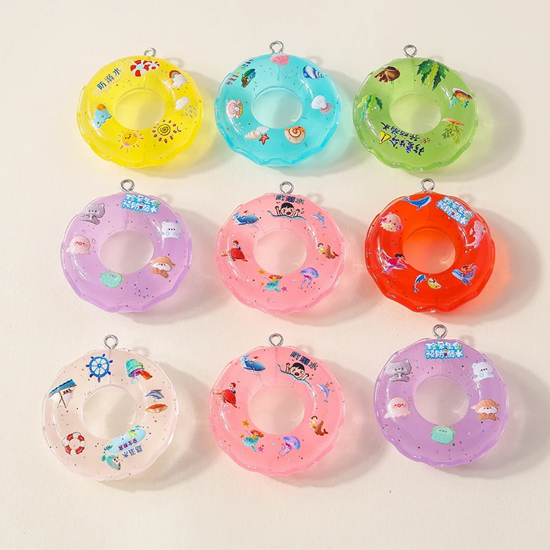 Leslie 5pcs Resin Summer Beach Swimming Ring Earring Charms Diy Findings Keychain Necklace Pendant Jewelry Making Accessories