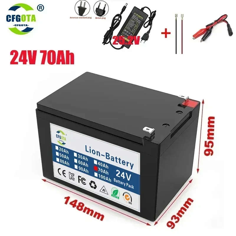 24v 70A Li Ion 18650 Battery Electric Vehicle Lithium Battery Pack 21V- 25V 50Ah 100Ah Built-in BMS 30A High Current