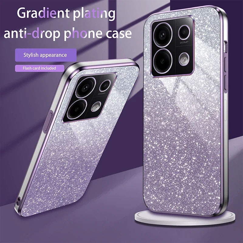 Shiny Glitter Plating Silicone Case for Xiaomi Redmi Note 13 Pro Plus 5G 4G Camera Lens Soft Back Cover