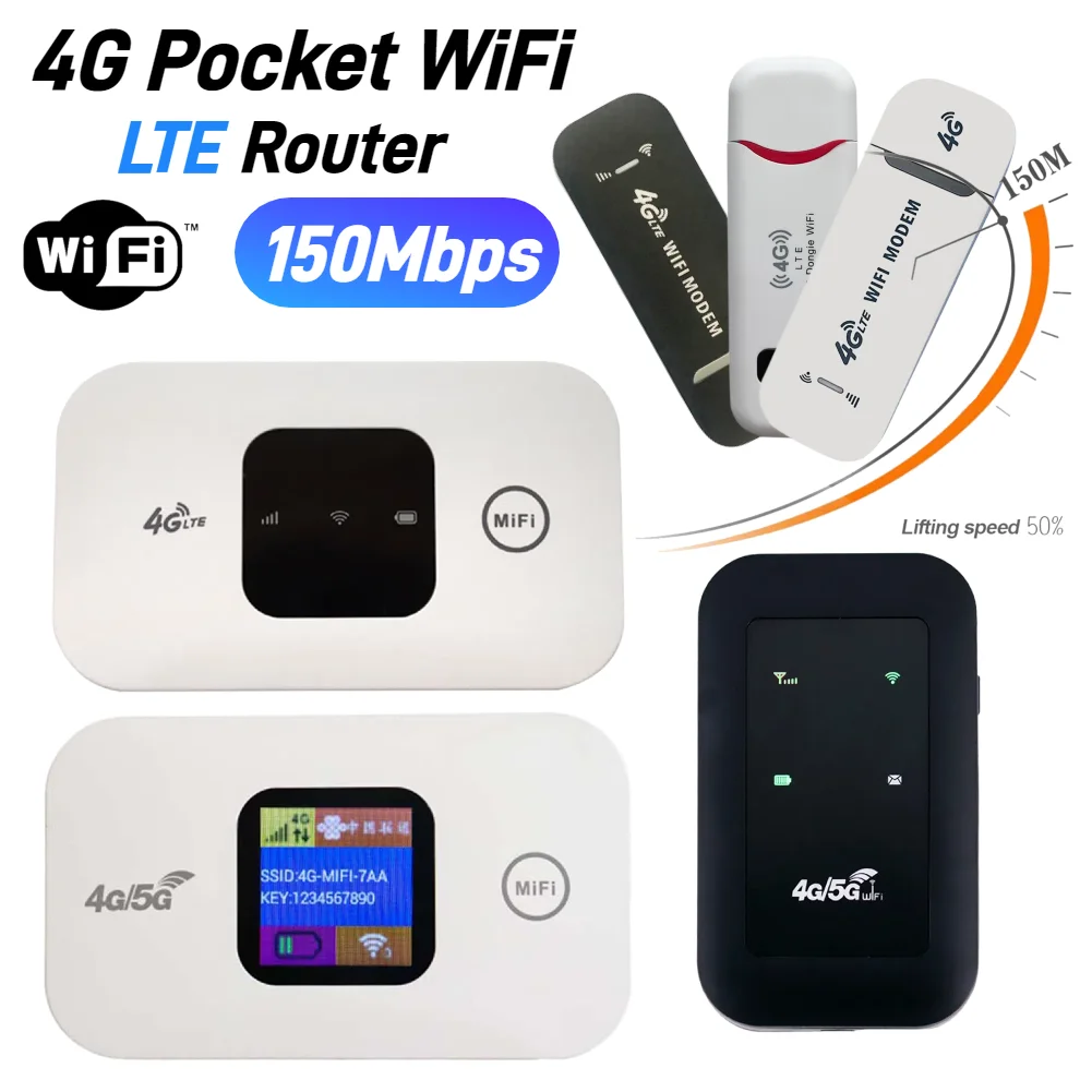 4G Pocket WiFi Router Portable Mobile Hotspot 150Mbps Wireless Modem with SIM Card Slot 4G Wireless Router Wide Coverage