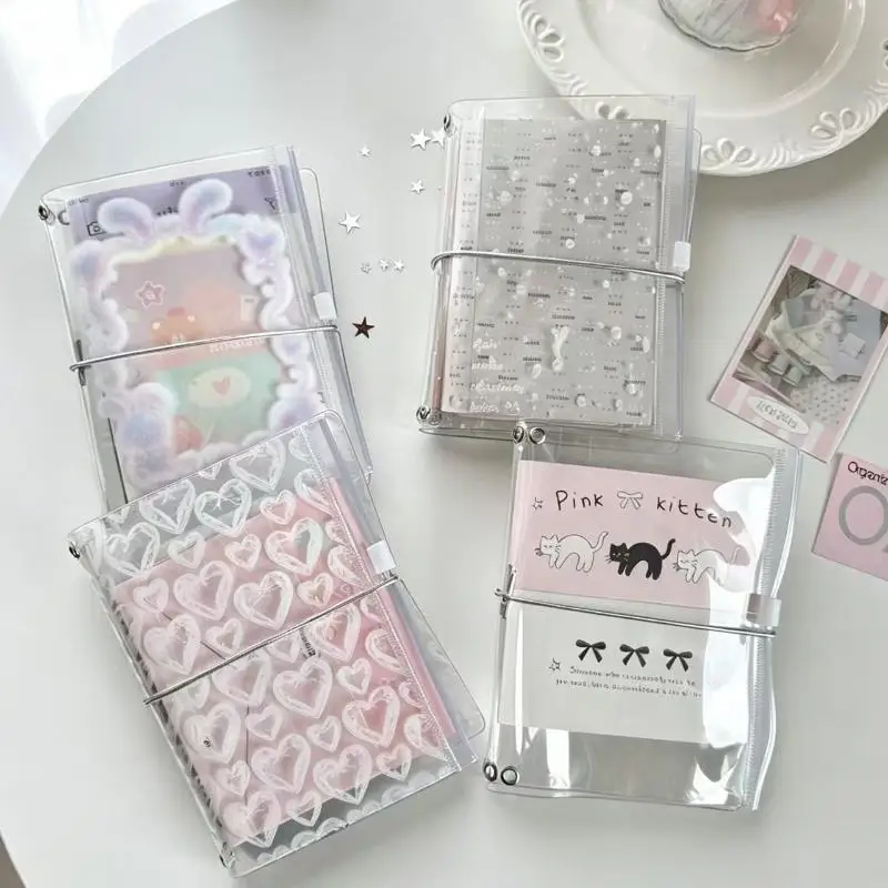 ~Korean Transparent PVC TN Notebook Cover With Zipper Elastic Band Traveler PVC Binder Passport Booklet Travel Document Package