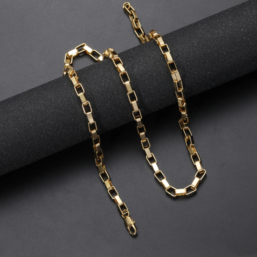 European and American style 18K gold plated chain fashion charm jewelry men and women 4MM long grid box necklace Christmas gift