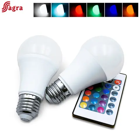 1-10개 16색 E27 RGB LED 전구, 실내 정원 파티용 리모컨 포함 스마트 전구 램프 디머 빨강 초록 파랑 흰색