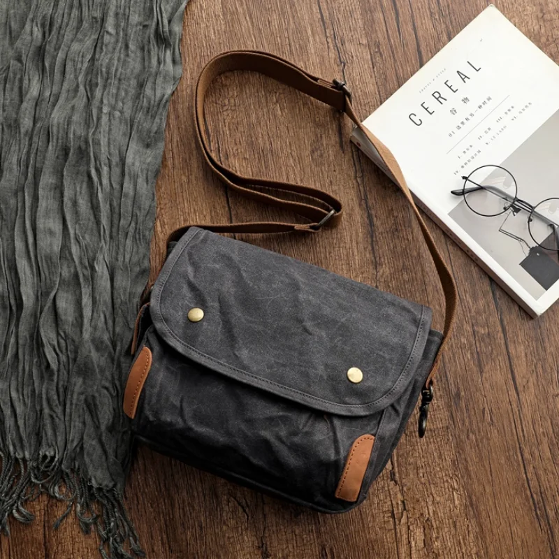 

Мужская сумка через плечо из масляного воска в стиле ретро, повседневная сумка через плечо в европейском и американском стиле