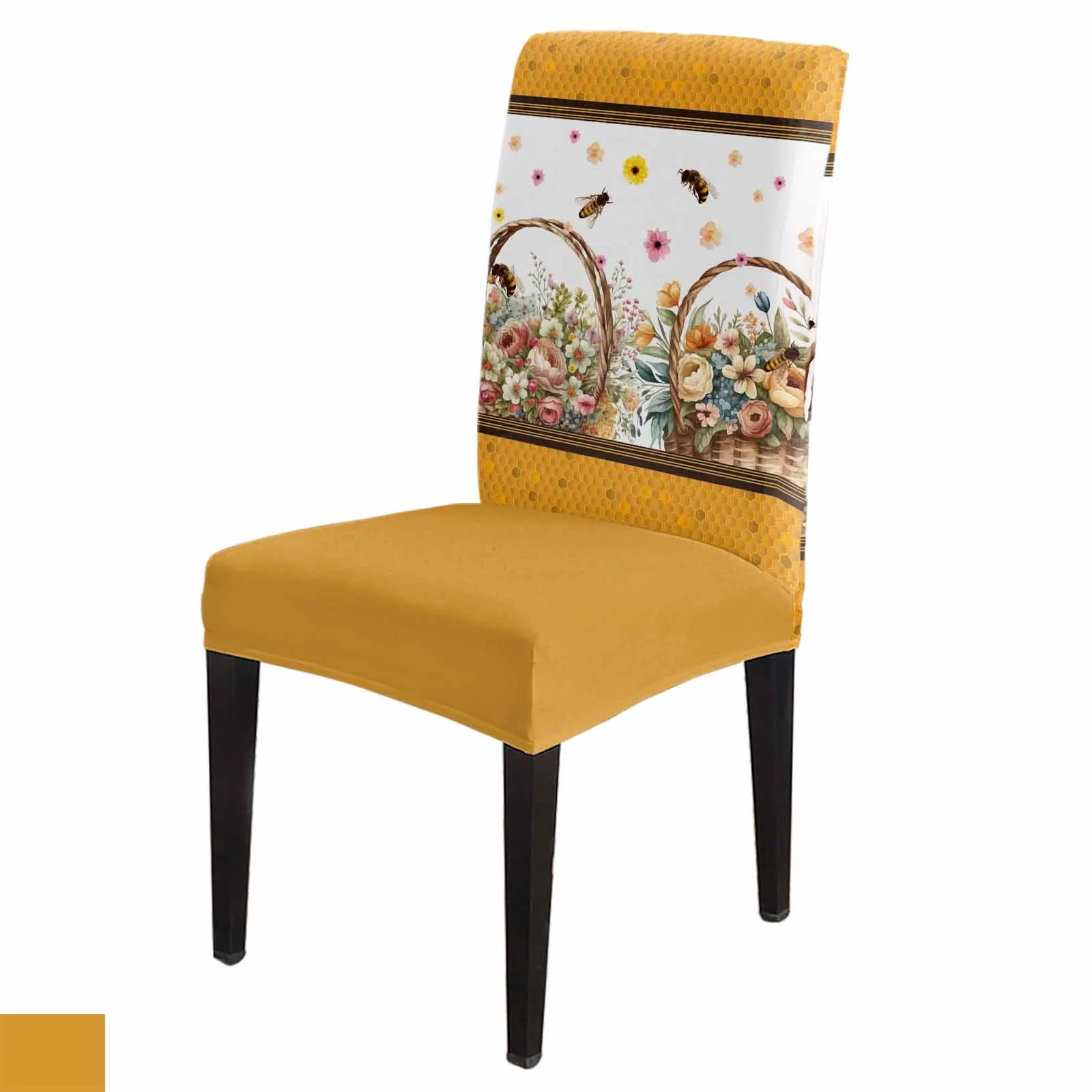 Flowers Bee Hive Watercolor Dining Chair Covers Spandex Stretch Seat Cover for Wedding Kitchen Banquet Party Seat Case