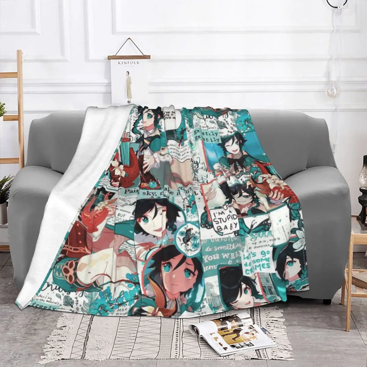 Genshin Impact Venti Blankets Coral Fleece Plush Print Video Game Cartoon Soft Throw Blankets for Home Office Bedding Throws