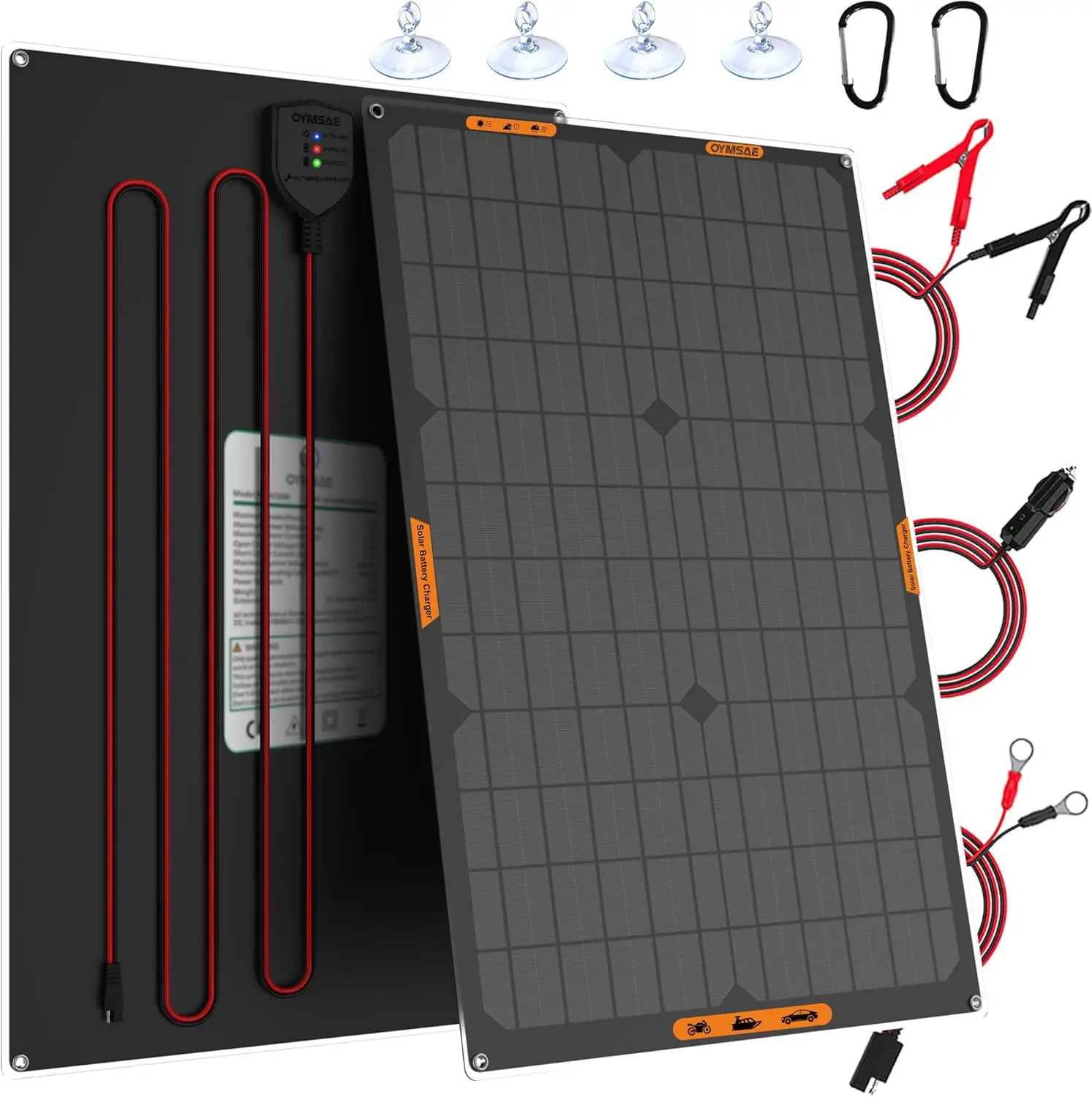 

30W 12V Solar Trickle Charger Maintainer, Waterproof Portable Panel with Cigarette Plug & Alligator Clips for Car RV Truck Boat