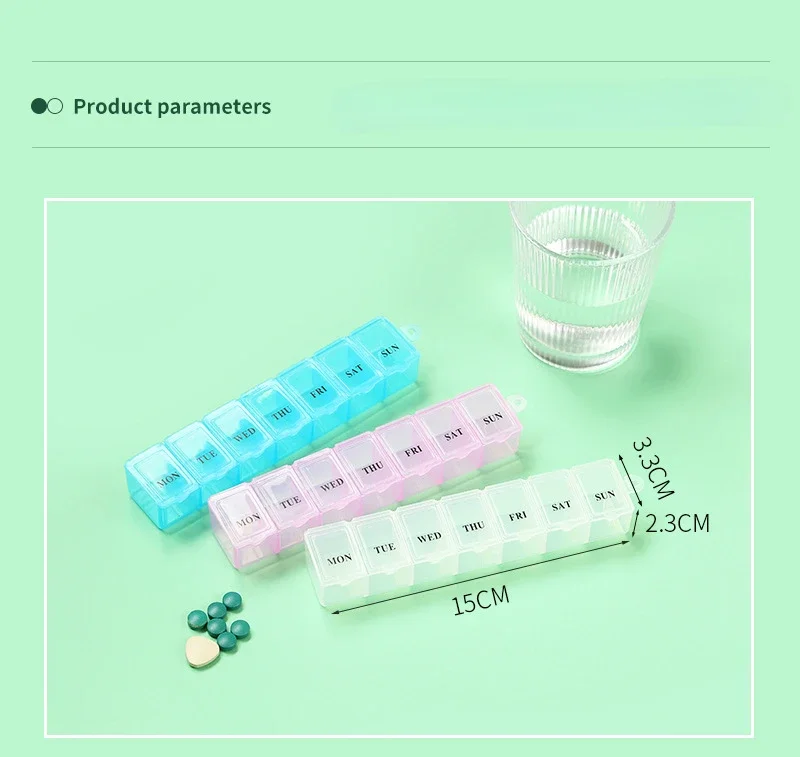 Neue Mini-Wochenpillenbox Tablettenhalter 7-Tage-Medikamentenbox Aufbewahrungsorganizer Behälter für Vitamine Fischöle Gitterförmige Fächer – Detail 1