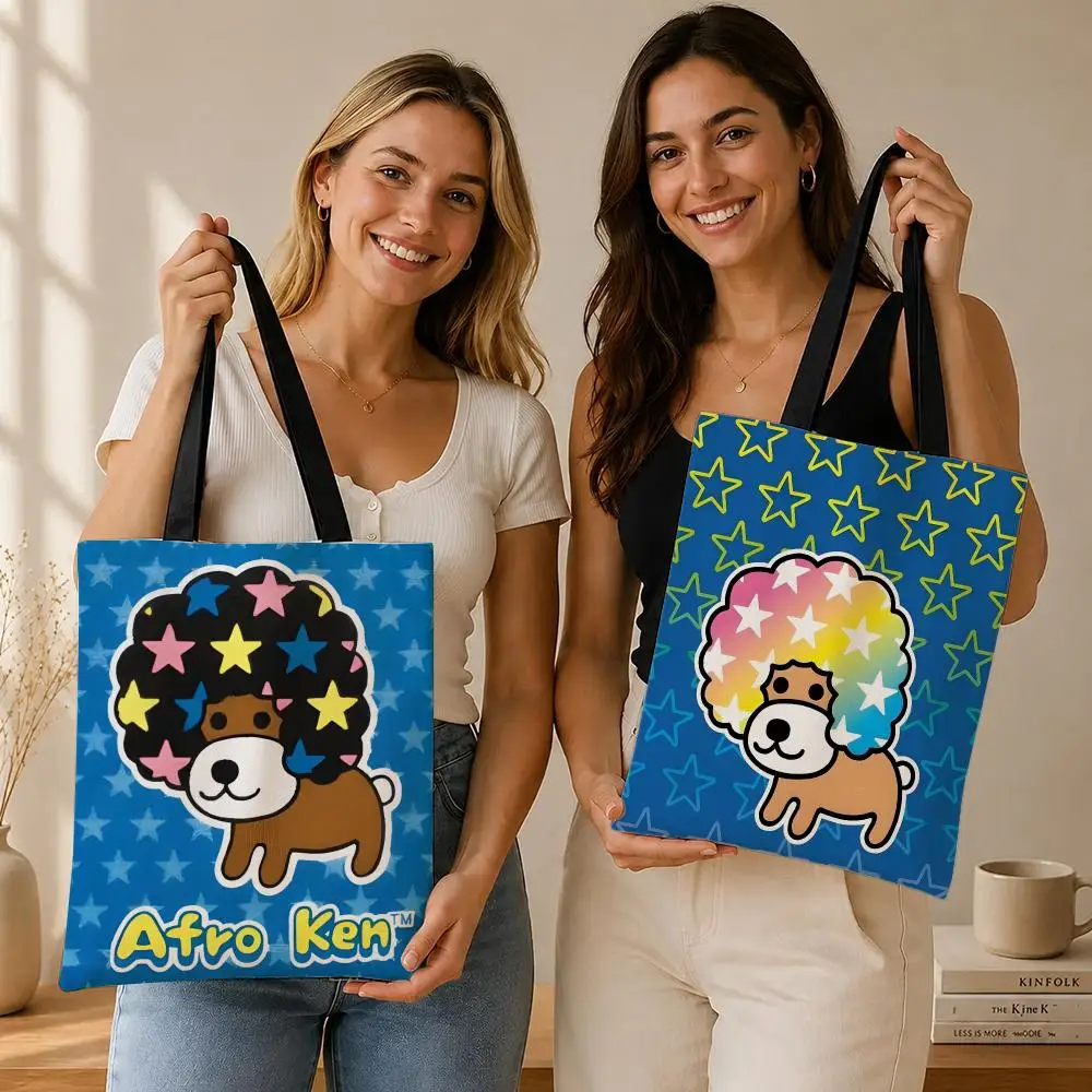 Bolsas de almacenamiento Character Afro Ken, bolsa de lona, ​​apto para el trabajo, la escuela y los desplazamientos diarios, bolsa de compras reutilizable