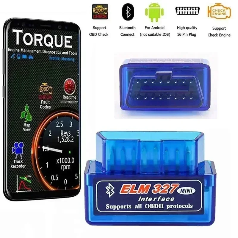 1-5Pcs Car Detector Bluetooth-Compatible Interface V2.1 V1.5 OBD2 II Diagnostic Tool ELM 327 Work For Android Torque/PC