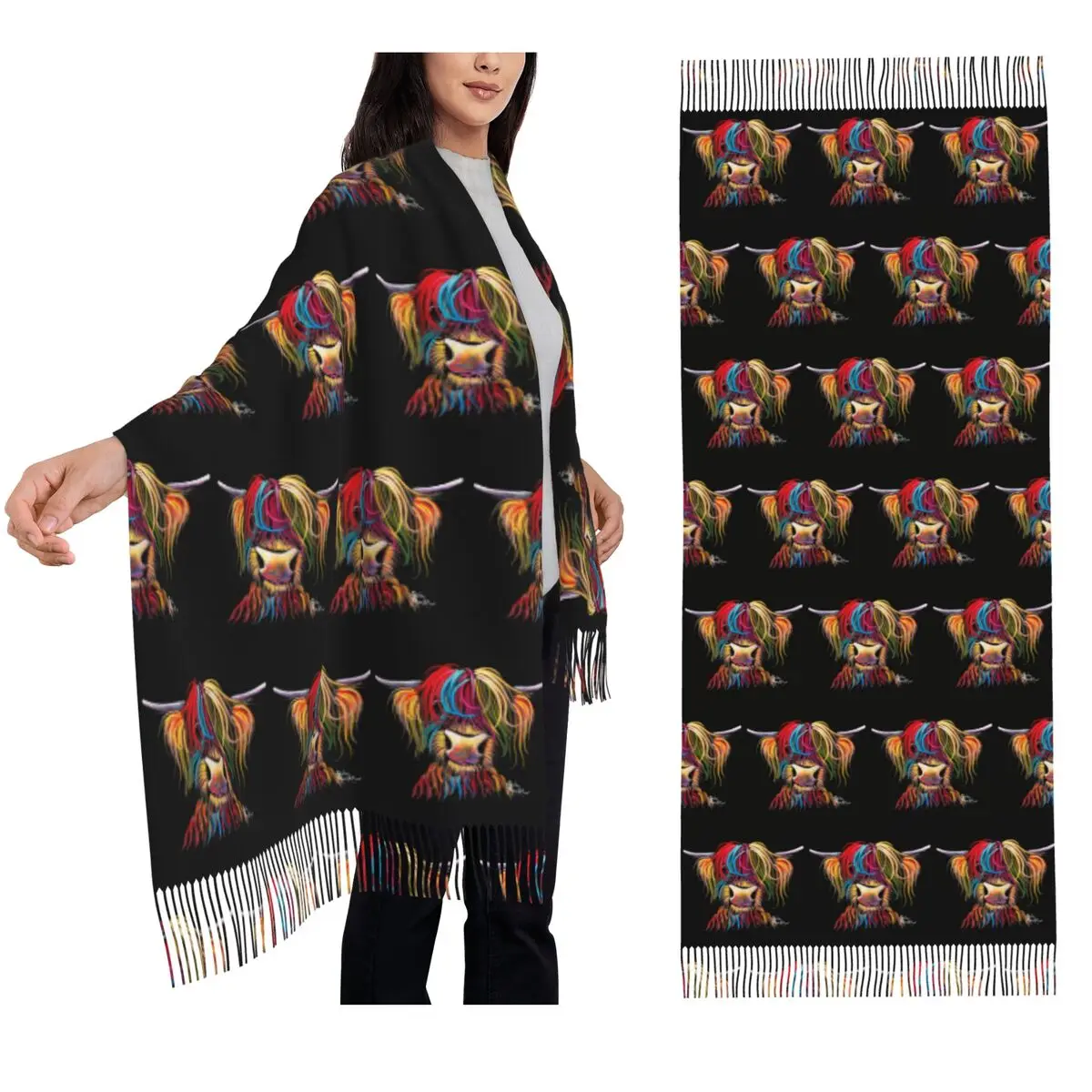 

Scottish Highland Cows Scarf Tassel Scarves for Women Soft Warm Shawls and Wraps Long Fall Winter Shawl Wrap