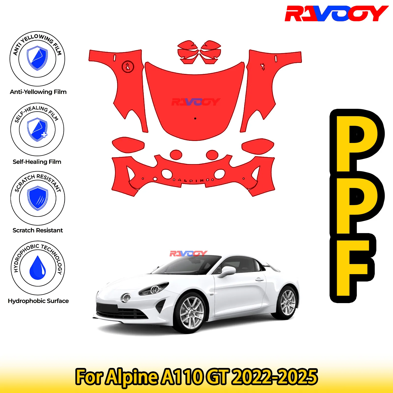 

For Alpine A110 GT 2022-2025 Glossy Matte Black Precut front PPF Kit Paint Protection Film