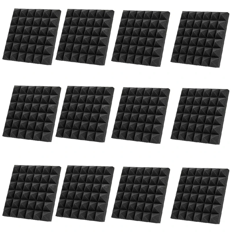 12Pcs Acoustic Soundproof Foam Sound Absorbing Panels Sound Insulation Panels Wedge for Studio Walls Ceiling,2x12x12Inch