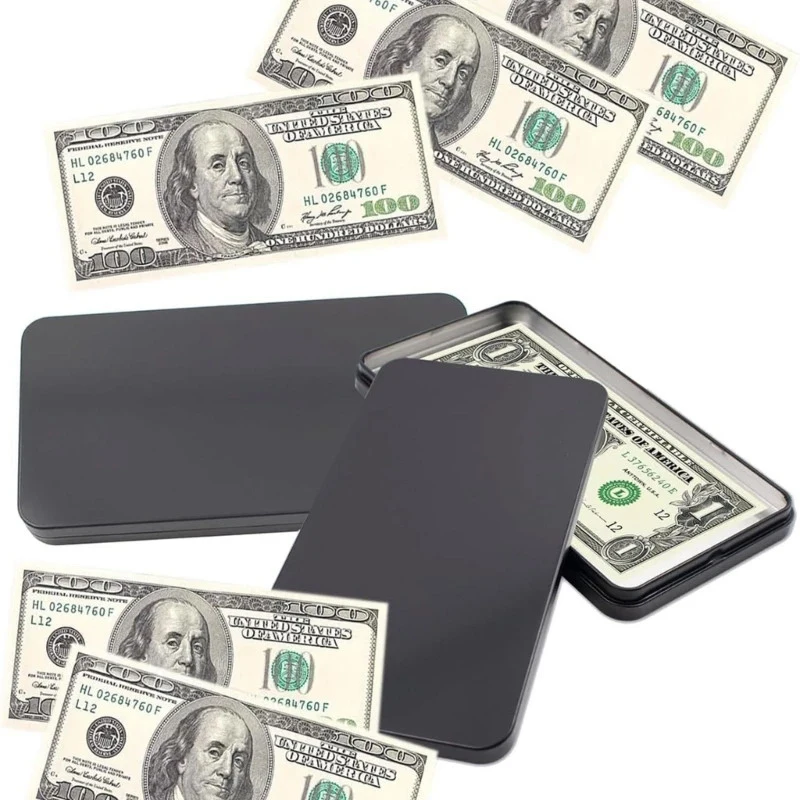 

Paper Money Holder Tinplate Currency Tray Small Metal Cash Storage Box Convenient Money Protector Case Medicine Organization