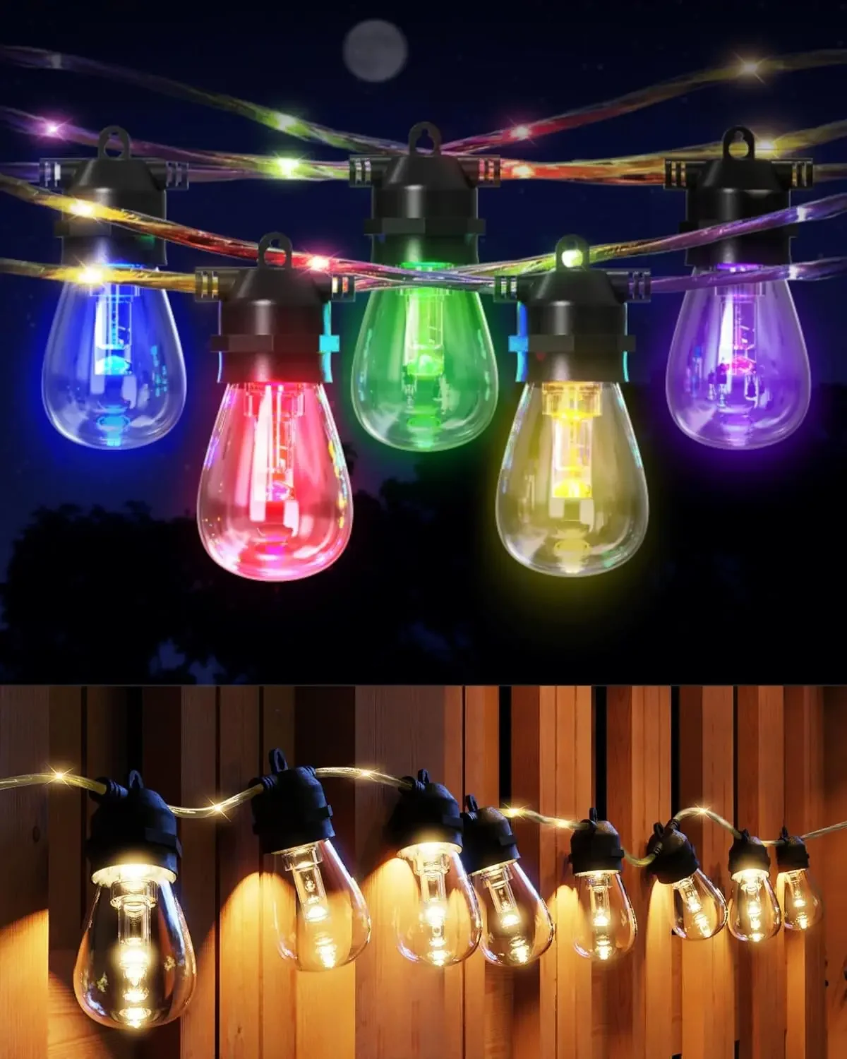 

Patio Lights with Rope Fairy, Not Extendable Not Solid Color, Warm＆Multi, Commercial Grade Waterproof Bulb, Remote Control, 1 pc