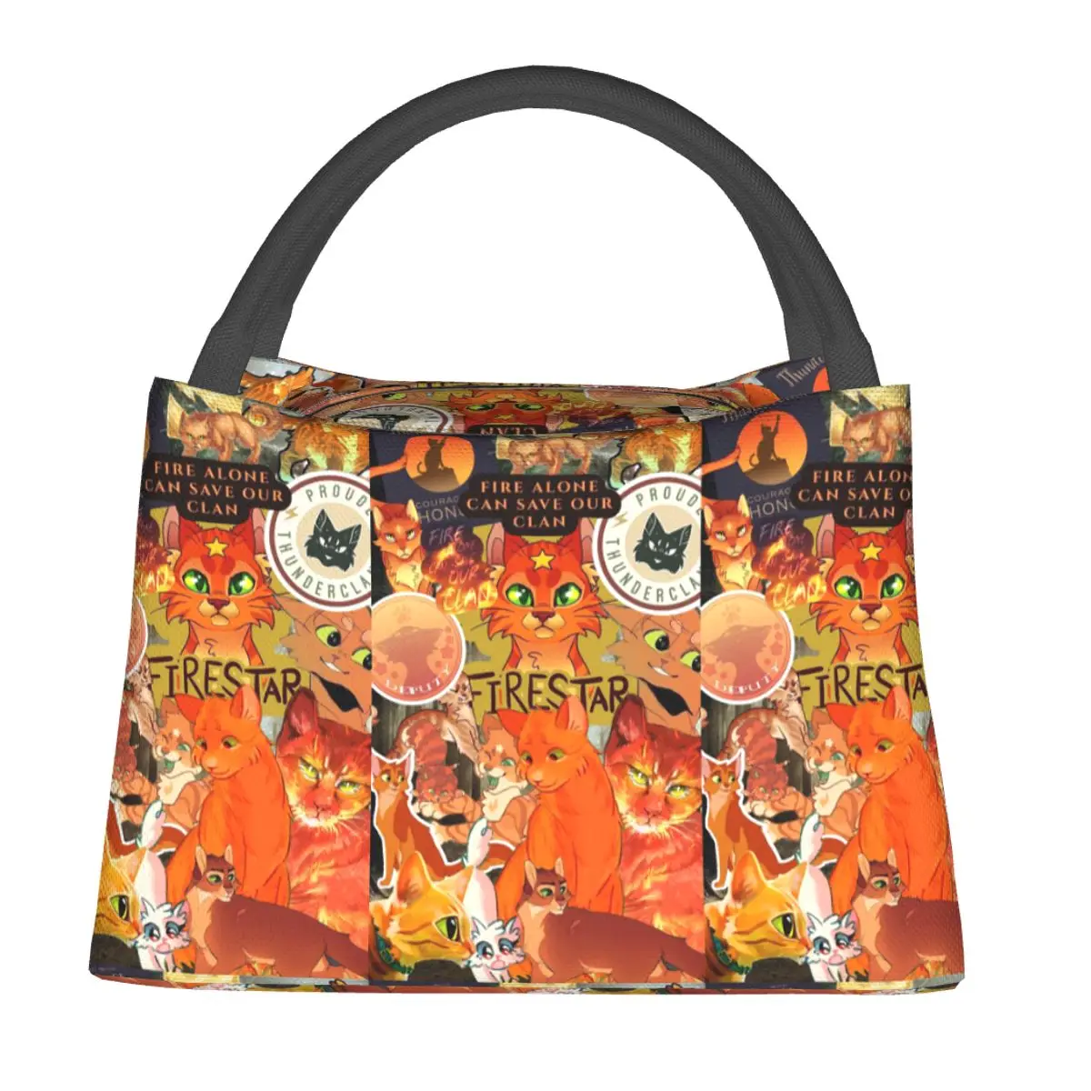 Warrior Cute Cats Lovers Insulated Lunch Bag for Women Children Portable Food Boxes Thermal Lunch Box Tote