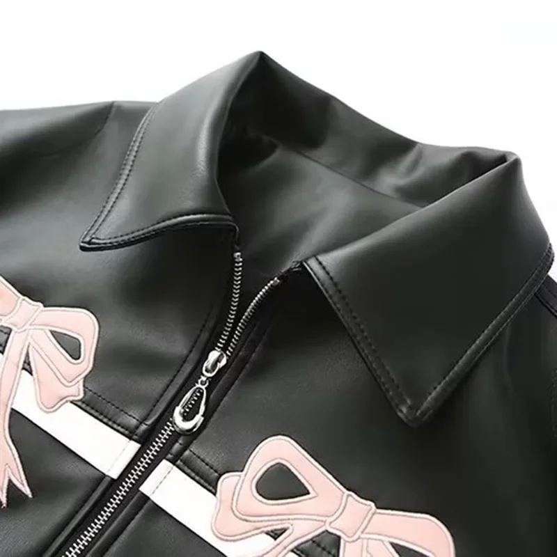 Women\'s Winter Jacket Women Vintage Faux Leather Coat Fashion Pu Lapel Collar Bow Zipper Overcoat Female Casual Tops Clothing