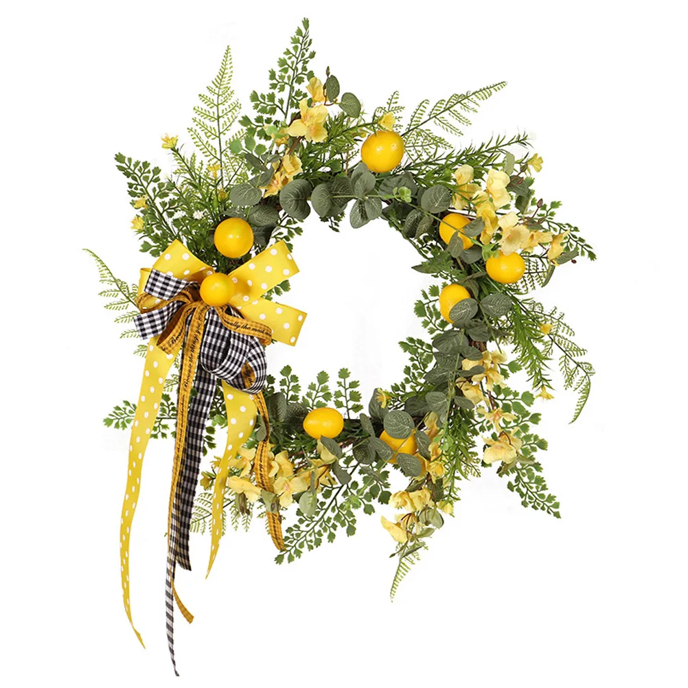 

1pc Artificial Lemon Wreath Summer Front Door Decoration Floral Garland Fake Flower Wreaths Festival Home Decoration