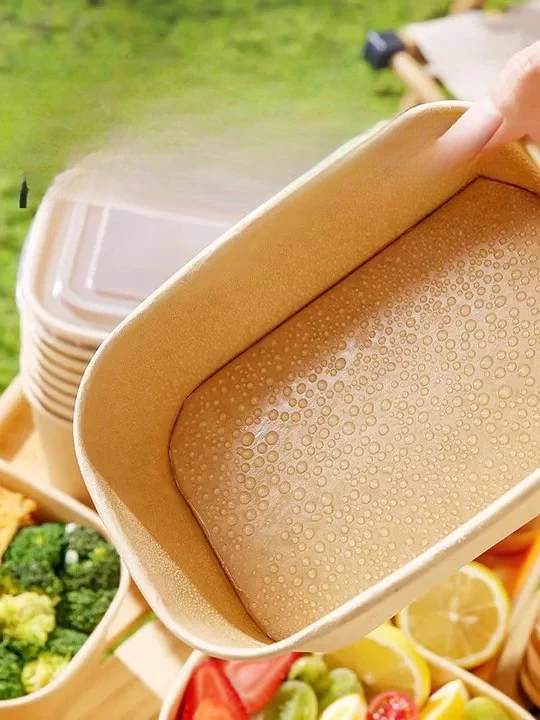 PYH kraft paper packing box disposable bowl with lid food home takeaway camping plate friendly meal lunch box