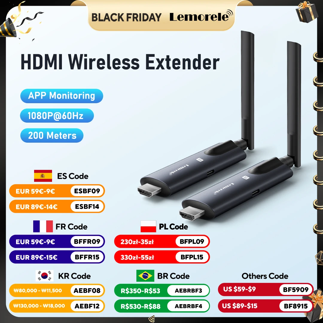 

Lemorele 5G 200m wireless HDMI transmitter and receiver low latency Plug & play 1080P Video Transceiver For laptop TV projector