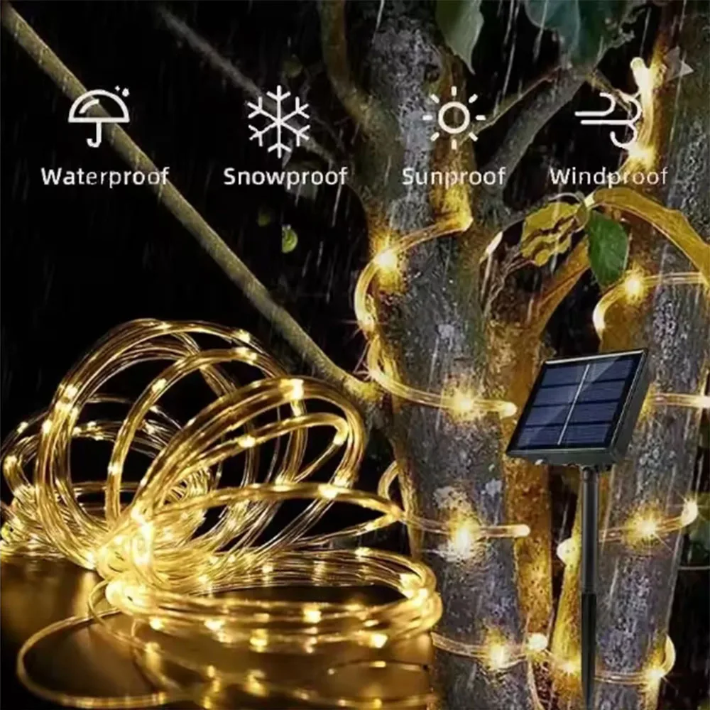 Durable IP65 Solar Tube Rope String Lights 8 Modes Waterproof Outdoor Glow Lamp for Garden Yard Eave Christmas Home Decor