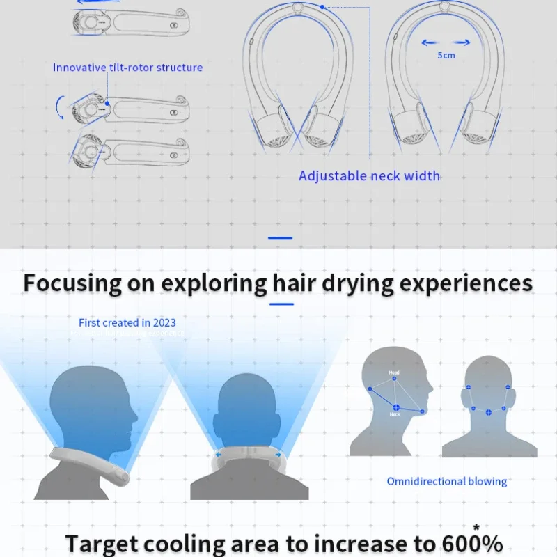 Xiaomi Youpin-ventilador de cuello portátil, aire acondicionado recargable por USB, turbina sin aspas de alta potencia, adecuado para exteriores