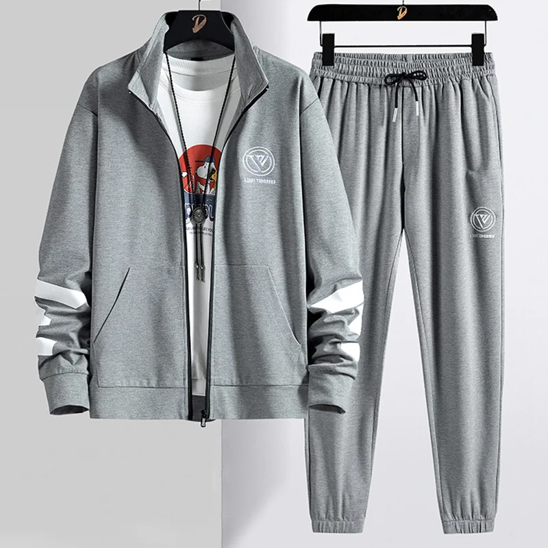 

New 2023 Fashion Brand Black Grey Tracksuit Men Plus Size Zipper Hoodie+Pants 2 Piece Men's Sets Streetwear Casual Sweat Suits