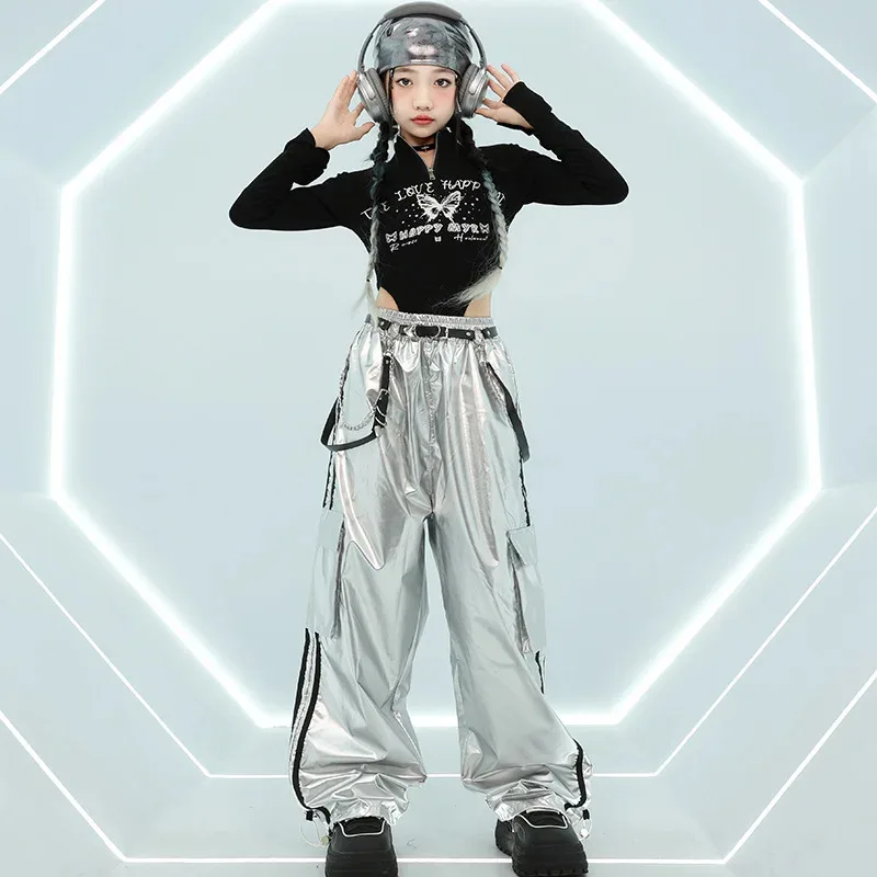 الفتيات ملابس رقص الجاز المرحلة الفتيات Kpop الهيب الورك ملابس الرقص الشارع ملابس الرقص الاطفال موضة Clohtes بلايز سوداء خلط السراويل