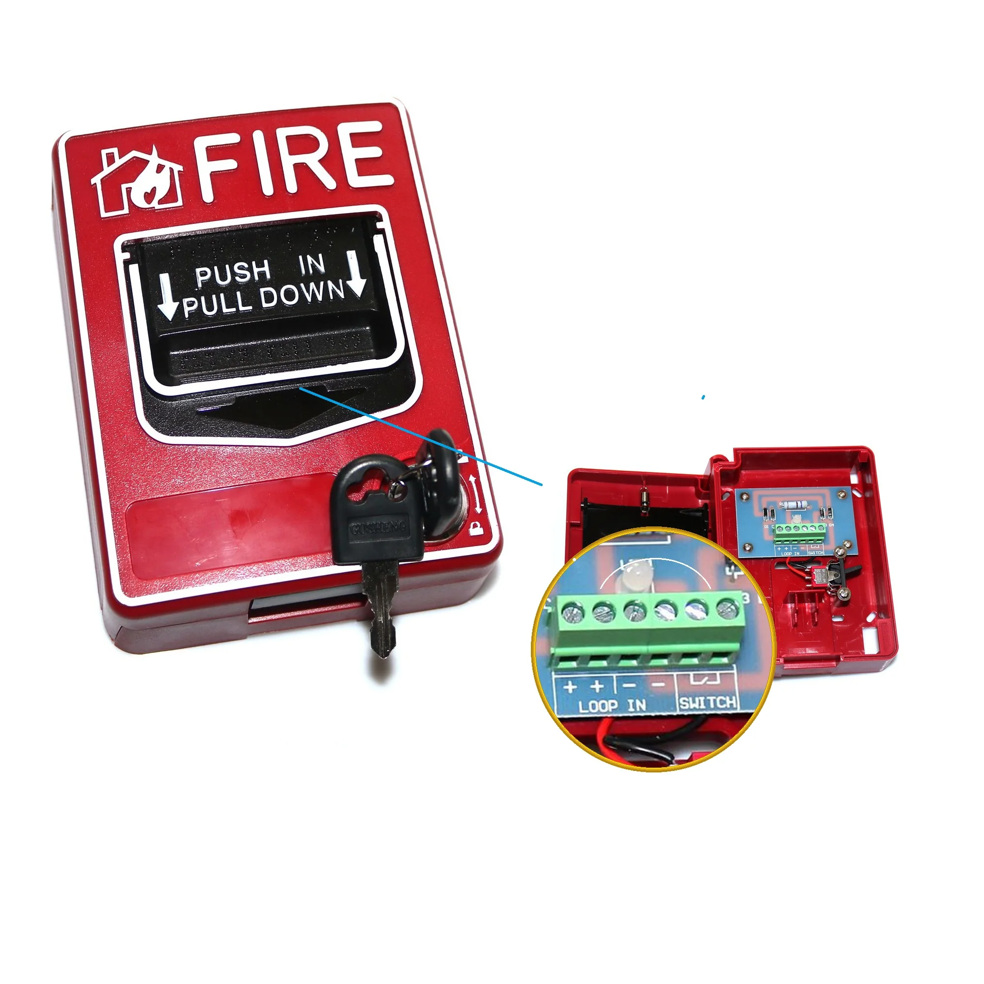 Conventional Manual Call Point Pull Down Station Urgent Button and Key
