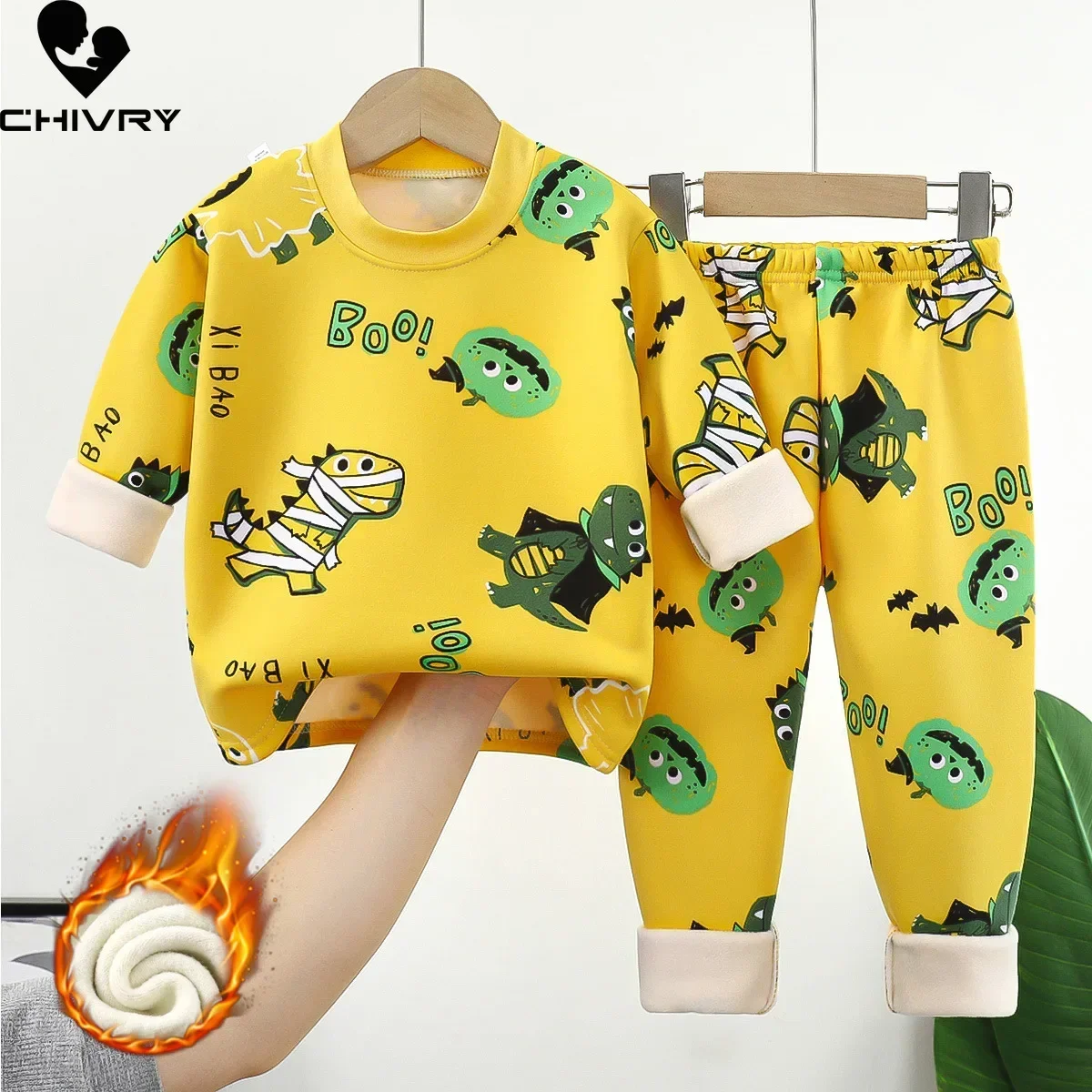 Pijamas gruesos y cálidos para niños y niñas, ropa de dormir de manga larga con dibujos animados, conjuntos de ropa de otoño e invierno, novedad de