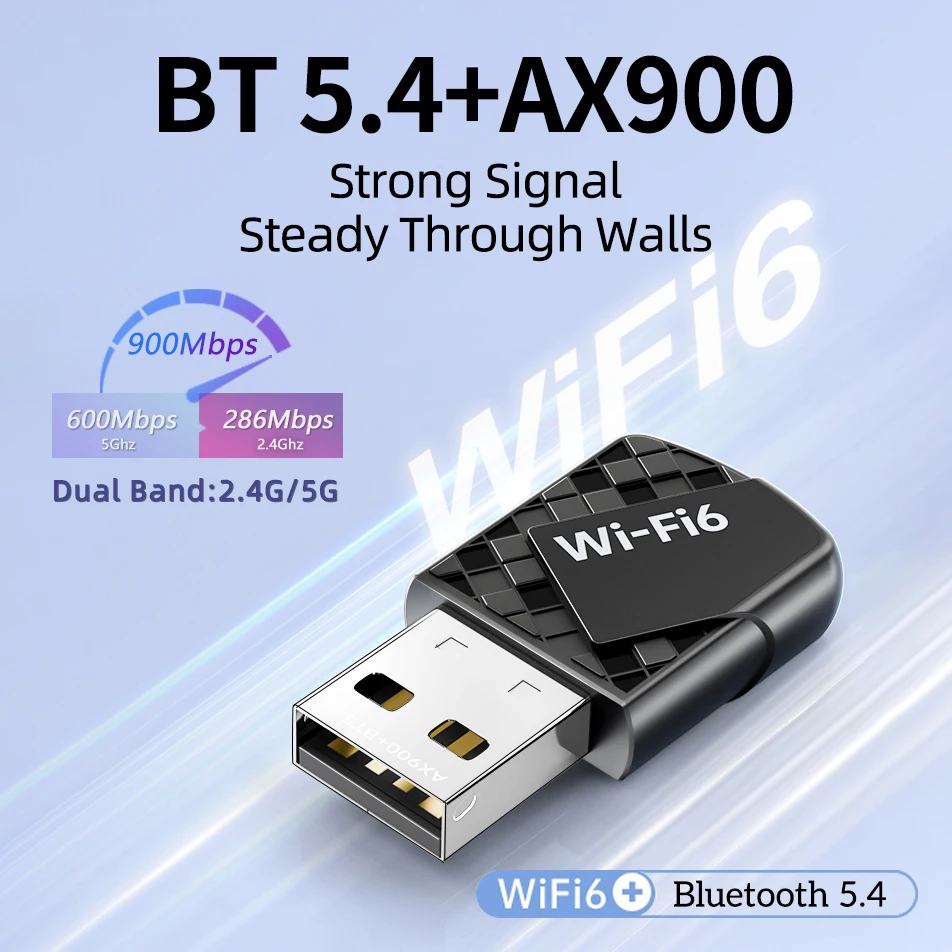 

WIFI6 AX900 USB Bluetooth 5,4 беспроводной адаптер двухдиапазонный 2,4G и 5 ГГц 900 Мбит/с приемник сетевой карты ключ без драйверов для Win10/11