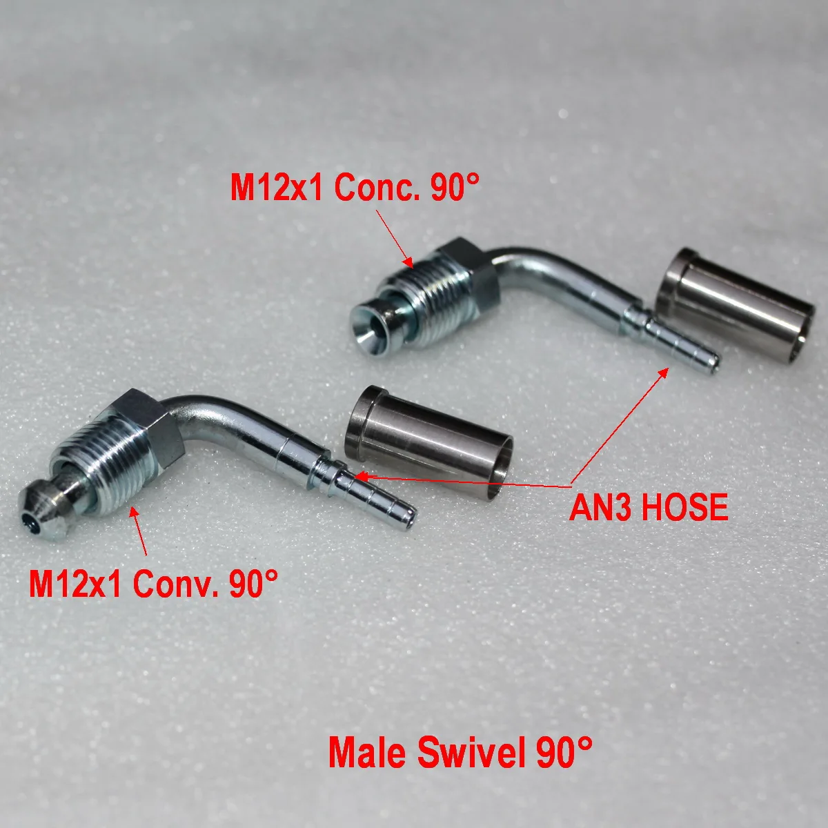 

M12x1 Male Swivel CONC. CONV 90° Fitting For AN3 Braided Hose