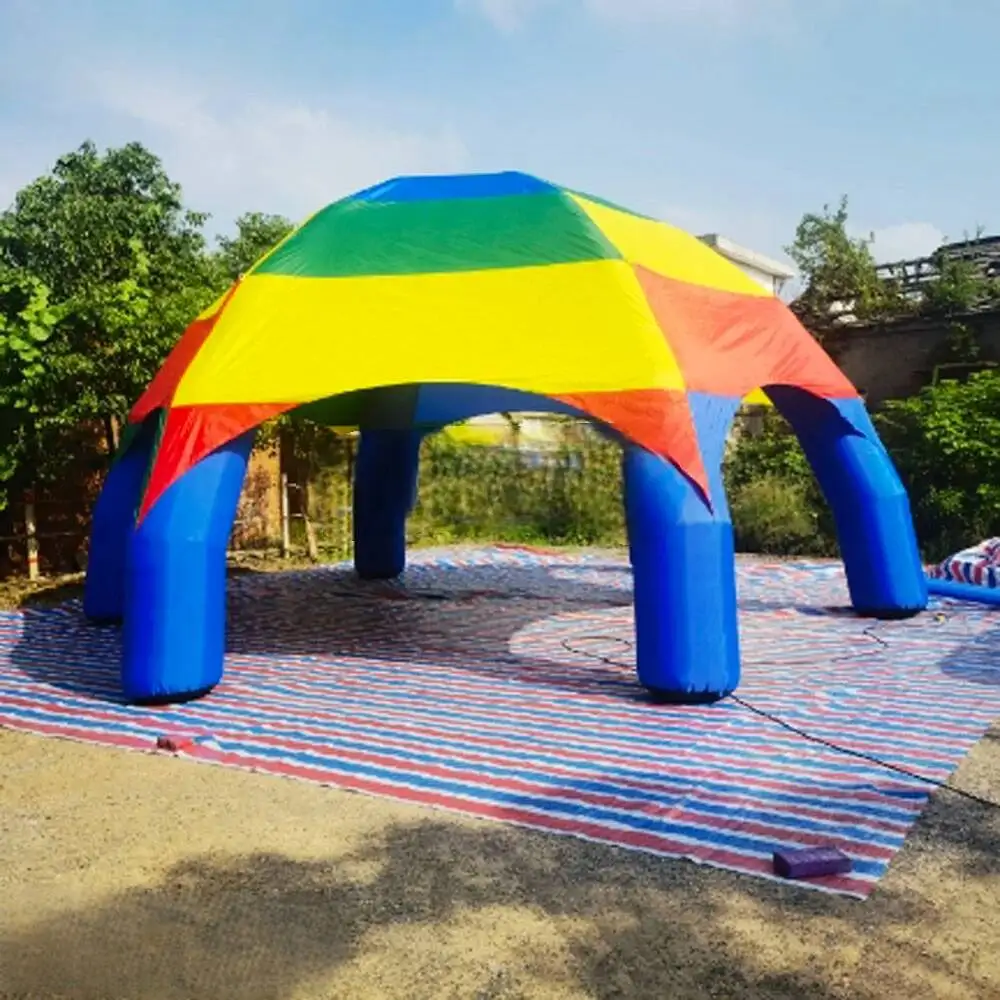 Colorful Rainbow Giant Inflatable Spider Dome Tent With Blue Beams Event Canopy Marquee Party Gazebo Pavilion For Advertising