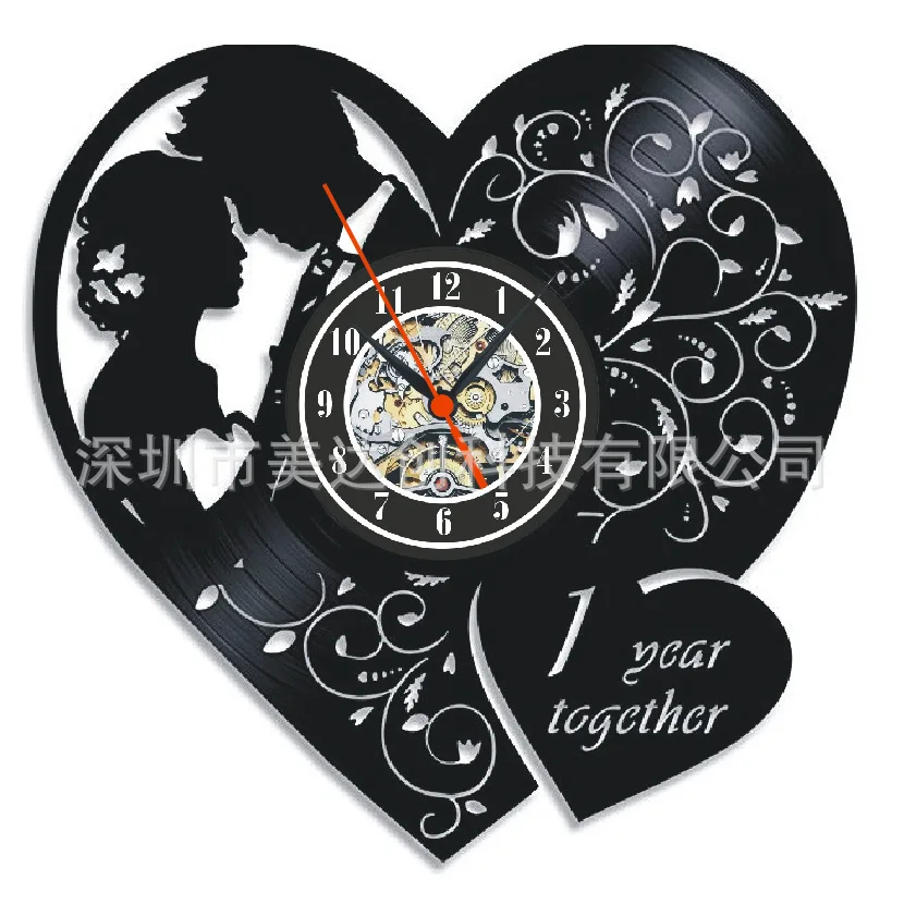 Heart Shaped Vinyl Record Clock Creative Hollow Wall Clock Retro Room Decor