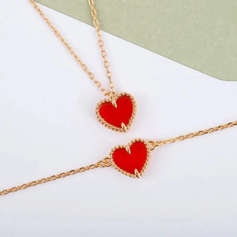 

New rose Gold Heart Necklace Women's Bracelet Earrings Fashion luxury brand jewelry set party Valentine's Day gift