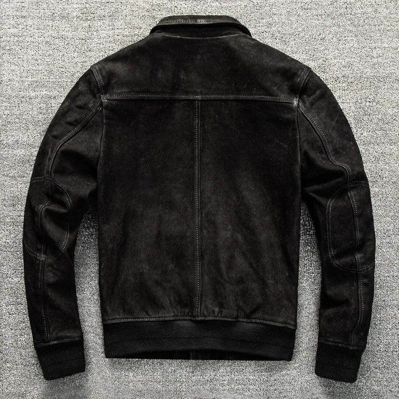 Heavy Water Wash Uncoated Mixed Breed Top Layer Goat Skin Genuine Leather Jacket G1 Flight Suit Jacket for Men