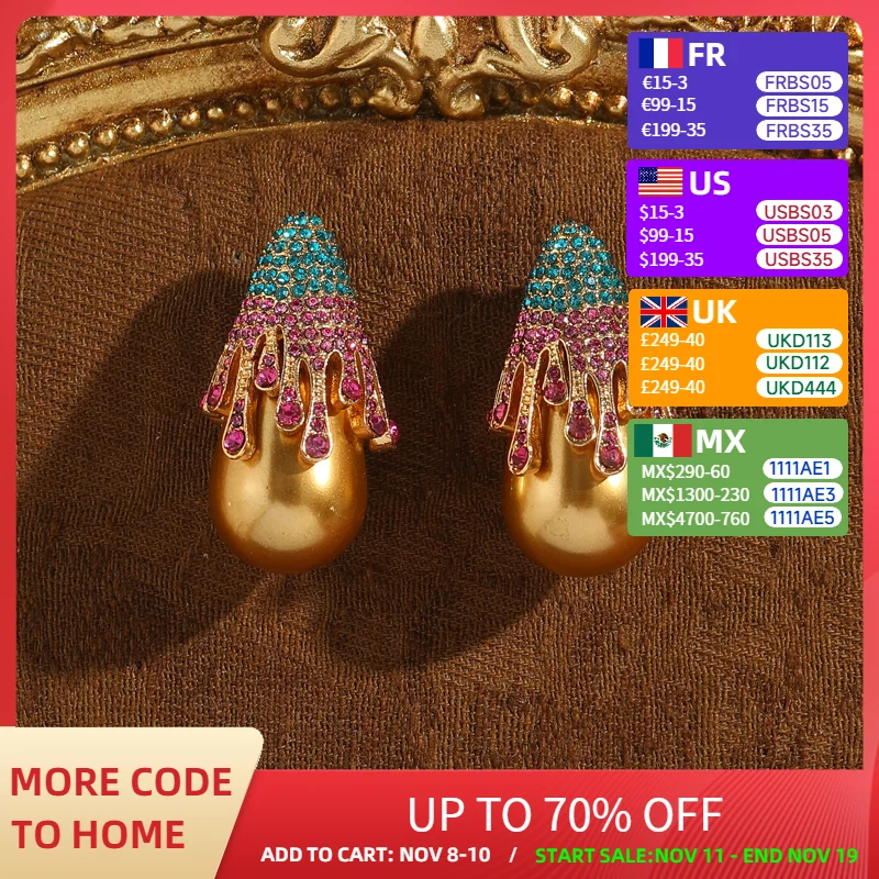 

Vintage Champagne Water Drop Pearl Earrings Luxury Green Pink Rhinestones Gradient Gold Color Ice Cream Valentine Day Gift 2025