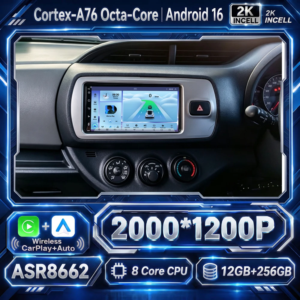 Cortex-A76 Octa-Core Android 16 Car For Toyota Vitz 3 XP 130 2014 - 2019 Car Radio GPS Multimedia  2din Stereo Head Unit DVD