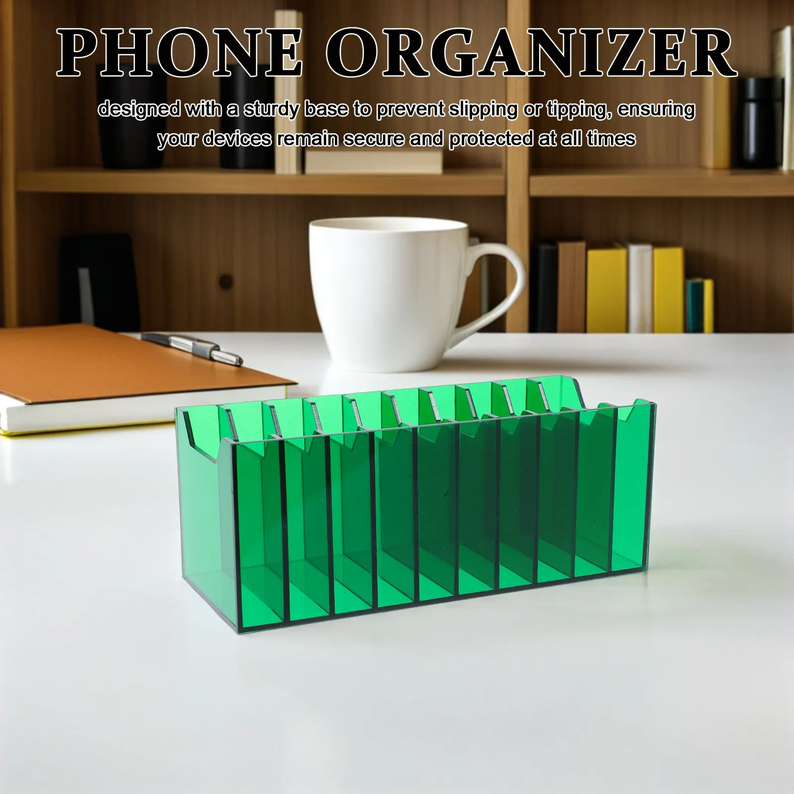 

Acrylic Cell Phone Organizer 10-Grid Transparent Desktop Storage Box for Classroom Office Meeting Room Phone Holder Remote