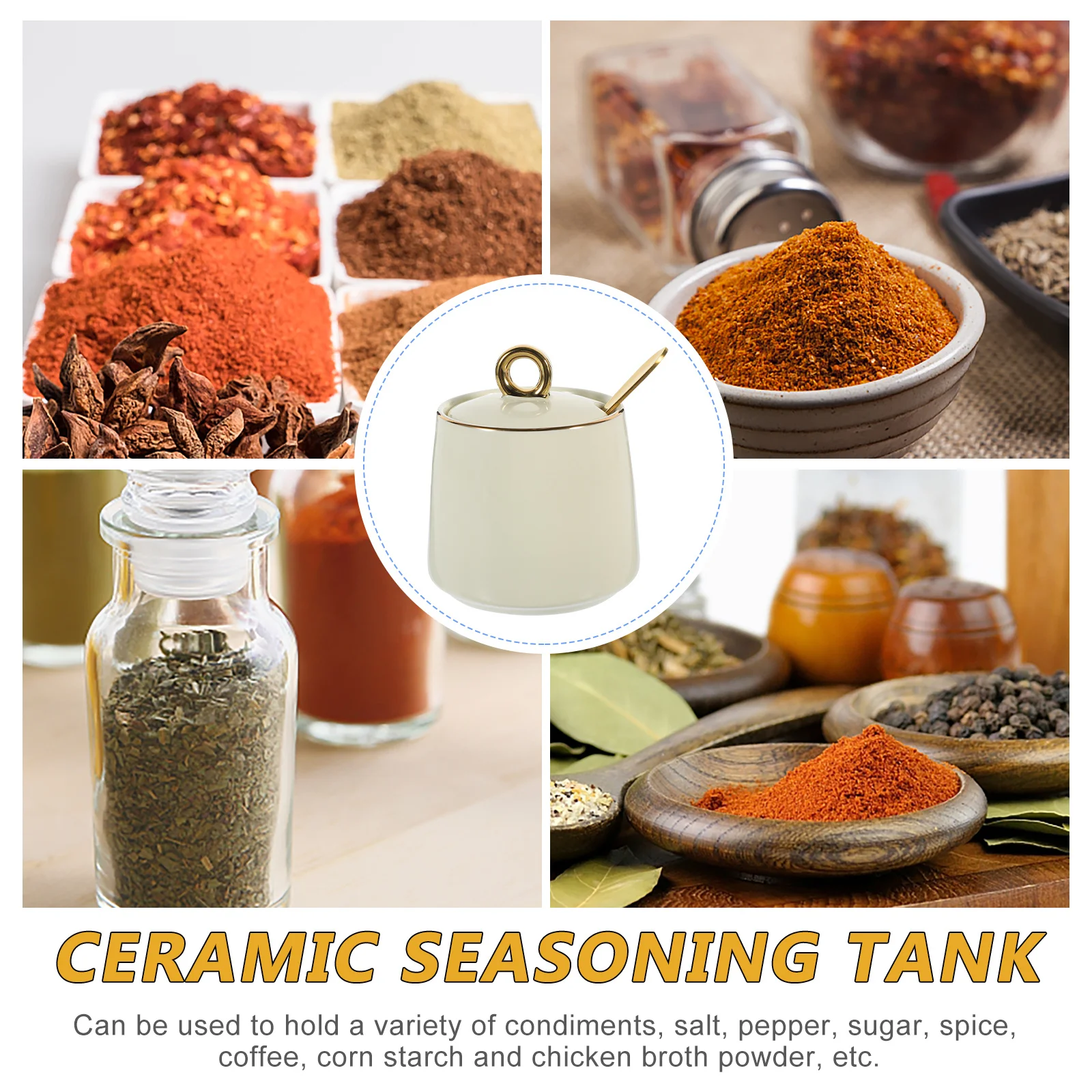 

1Set Ceramic Seasoning Jar Sugar Jar with Lid and Spoon Kitchen Storage Container for Salt Pepper Spice Ceramic Canister