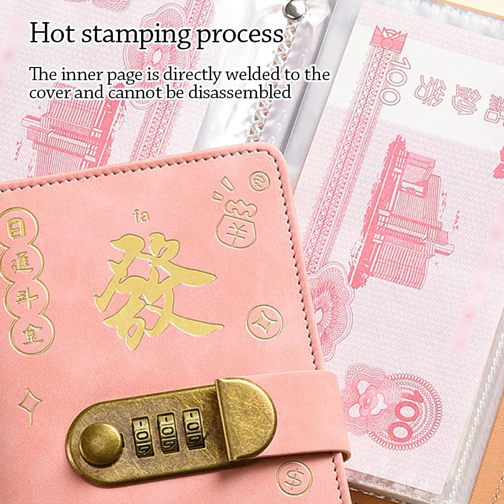 パスワードロック付き 100 封筒 節約チャレンジ 富を手に入れる PU 貯蓄バインダー 大容量 再利用可能