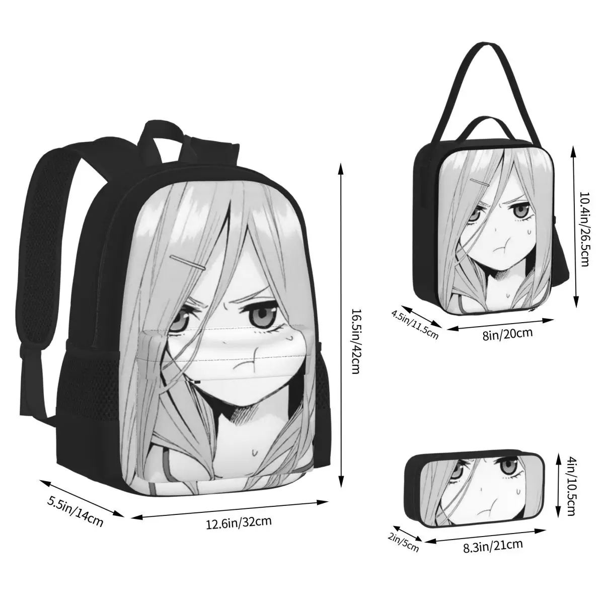 Miku Nakano Waifu Backpacks Students Bookbag School Bags Kids Rucksack Lunch Bag Pen Bag Three-Piece Set